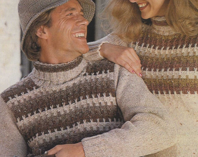 Fair Isle Aran Sweater Knitting Pattern PDF for Mens and Womens 32, 34, 36, 38, 40, 42, 44 and 46 inch chest, Vintage Aran Knitting Patterns