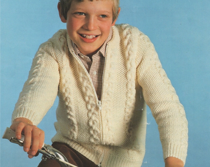 Zip Cardigan Knitting Pattern PDF Boys or Girls 24, 26, 28, 30, 32 and 34 inch chest, Vintage Knitting Patterns for Children
