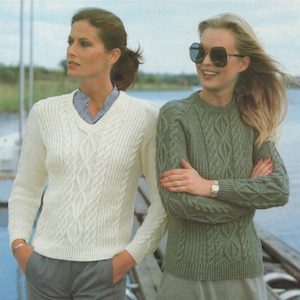 Womens Sweater Knitting Pattern PDF Ladies 32 34 36 38 40 and 42 inch bust, Patterned Jumper, Vintage Knitting Patterns for Women, Download
