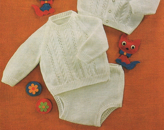 Babies Sweater, Cardigan and Pants Knitting Pattern PDF Baby Boys and Girls 20, 22, 24 inch chest, Jumper, Nappy Covers, Instant Download