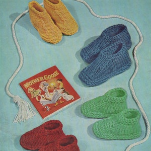 Childrens Slippers Knitting Pattern PDF Boys or Girls Shoe Sizes 4 - 5, 6 - 7, 8 - 10 and 11 - 12, One Design, Footsie Slippers, Download