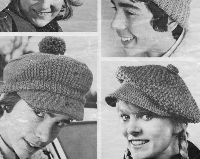 Aran Hat and Cap Knitting and Crochet Pattern PDF Womens and Mens, 4 designs, Winter Accessories, Hat and Caps, e-pattern Download