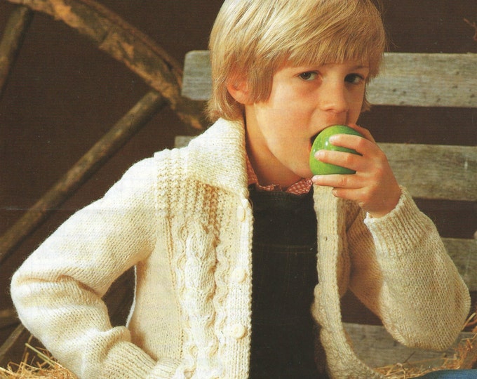 Childrens Aran Cardigan Knitting Pattern PDF Boys or Girls 20, 22, 24, 26, 28 and 30 inch chest, Vintage Aran Knitting Patterns for Children
