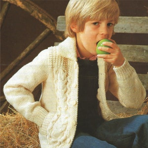 Childrens Aran Cardigan Knitting Pattern PDF Boys or Girls 20, 22, 24, 26, 28 and 30 inch chest, Vintage Aran Knitting Patterns for Children