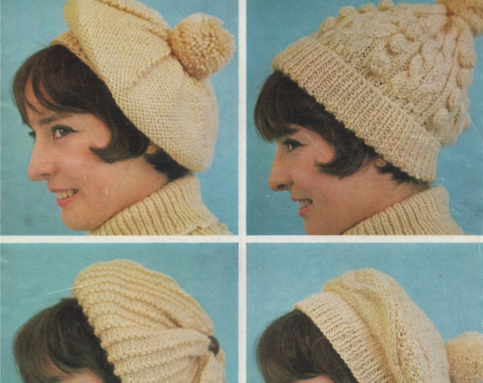 Womens Aran Hat and Beret Knitting Pattern PDF Ladies Aran Hats, 4 Designs, Winter Accessories, Vintage Knitting Patterns for Women