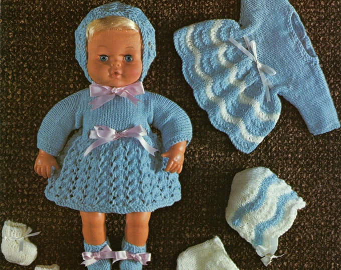 Dolls Clothes Knitting Pattern PDF for 15 inch Baby Doll, Tiny Tears, First Love, Dolls Outfit Pattern, Vintage Knitting Patterns for Dolls