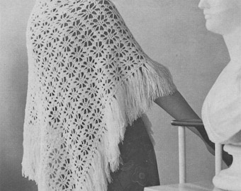 Womens Shawl Crochet Pattern PDF Ladies Fringed Wrap, Stole, Shoulder Cover-up, Vintage Crochet Patterns for Women, e-pattern Download