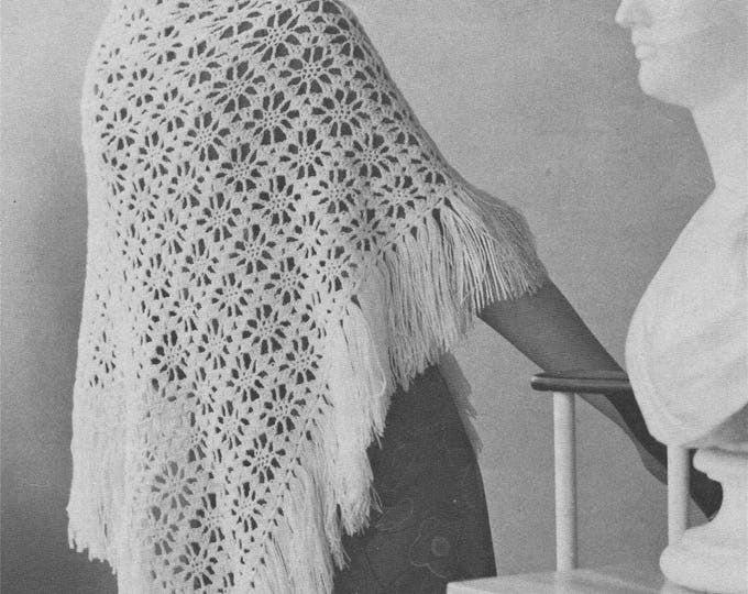 Womens Shawl Crochet Pattern PDF Ladies Fringed Wrap, Stole, Shoulder Cover-up, Vintage Crochet Patterns for Women, e-pattern Download
