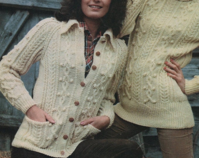 Womens Aran Jacket and Sweater Knitting Pattern PDF Ladies 34, 36, 38 and 40 inch chest, Cardigan, Vintage Aran Knitting Patterns for Women