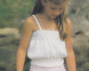 Summer Smock Sun Top Knitting Pattern PDF Girls 23, 24, 26 and 28 inch chest, Strappy Sleeveless Top, Vintage Knit Patterns