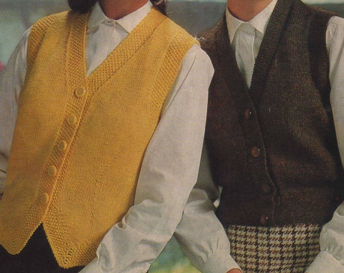 Womens Waistcoat Knitting Pattern PDF in 2 Designs, Ladies 34, 36, 38 & 40 inch chest, Gilet, Vintage Knitting Patterns for Women, Download