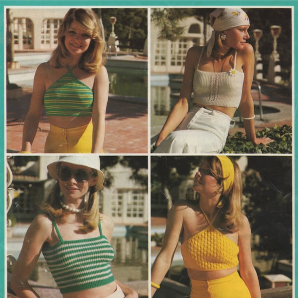 Womens Strappy and Halter Neck Tops Knitting Pattern PDF Ladies 32, 34, 36 & 38 inch bust, Summer Tops, Vintage Knitting Patterns for Women