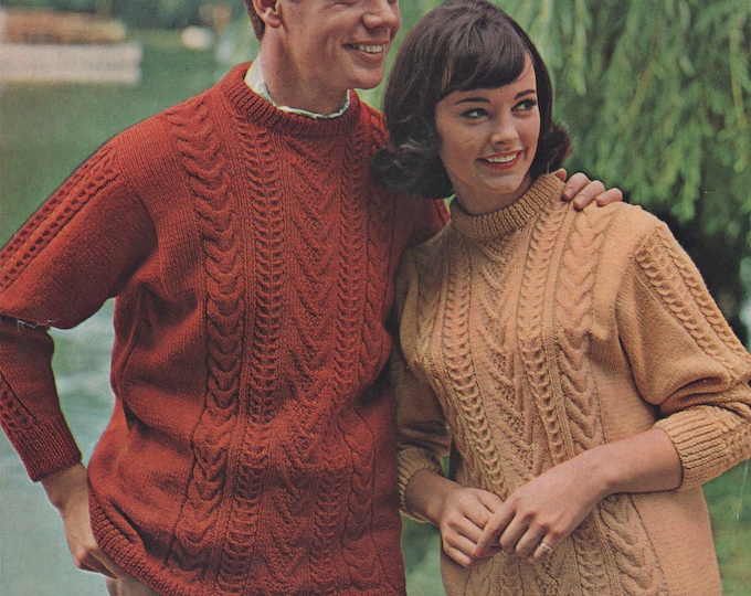 Patterned Jumper Knitting Pattern PDF Womens or Mens 34, 36, 38, 40, 42 and 44 inch chest, Crew Neck Sweater, Vintage Knitting Patterns, pdf