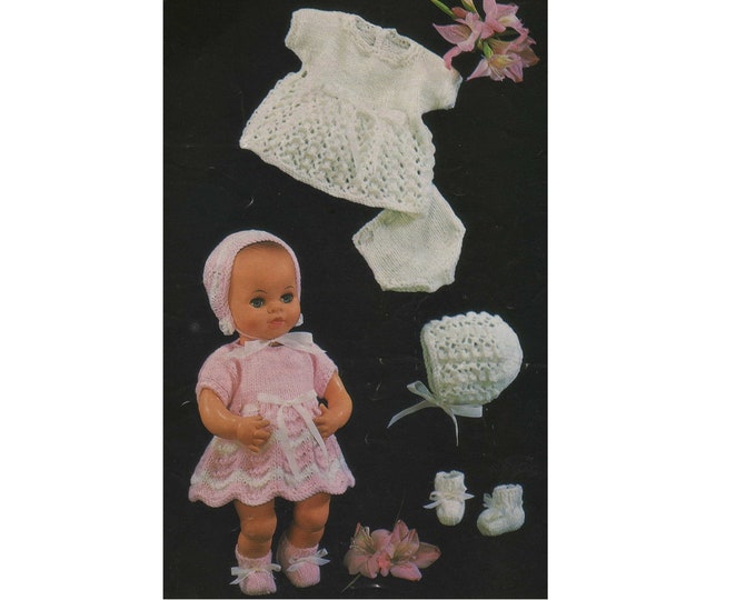 Dolls Clothes Knitting Pattern PDF for 12 inch Baby Doll, Pedigree Dolls, Baby Reborn Dolls, Vintage Knitting Patterns for Dolls, Download