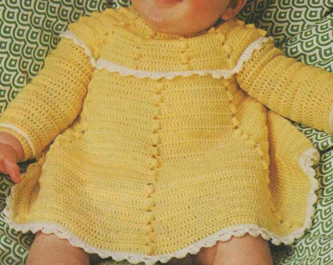 Baby Girls Dress Crochet Pattern PDF Babies 16, 18 and 20 inch chest, Vintage Crochet Patterns for Babies, epattern Download