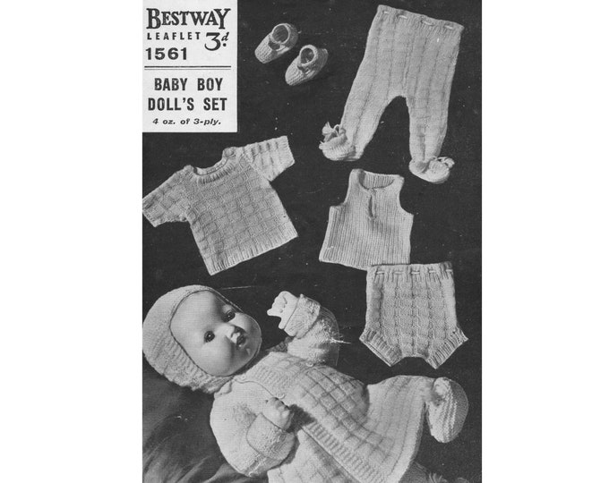 Dolls Clothes Knitting Pattern PDF for 16 inch Baby Boy Doll, Tiny Tears, First Love, Baby Reborn Dolls, Vintage Knitting Patterns for Dolls