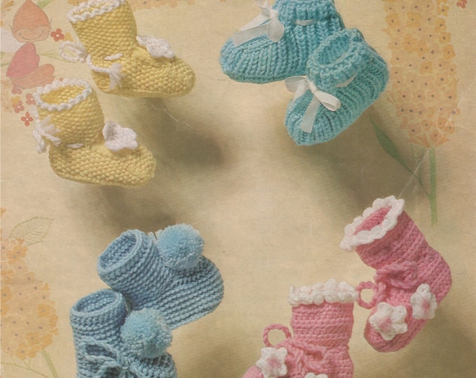 Babies Bootees Crochet and Knitting Pattern PDF Newborn Baby Boys or Girls Booties, DK, Vintage Patterns for Babies, e-pattern Download