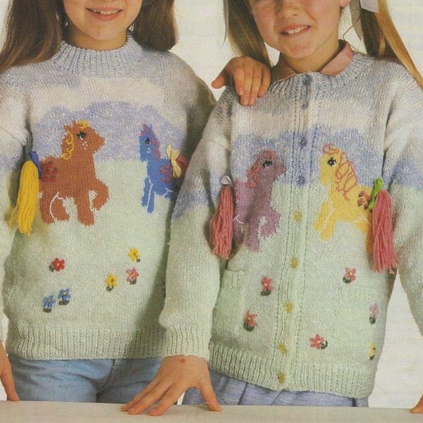 My Little Pony Sweater and Cardigan Knitting Pattern PDF Boys or Girls 28, 28 & 30 inch chest, Horse Motif, Vintage Patterns for Children