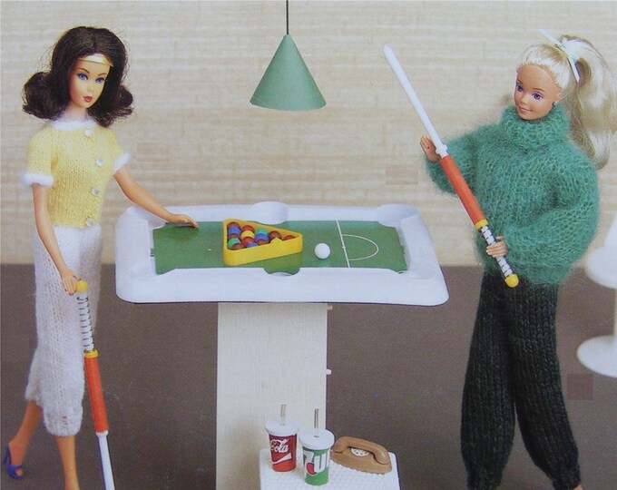 Dolls Clothes Knitting Pattern PDF for 11 - 12 inch doll, Barbie, Sindy, Fashion Dolls Outfit Pattern, Vintage Knitting Patterns for Dolls