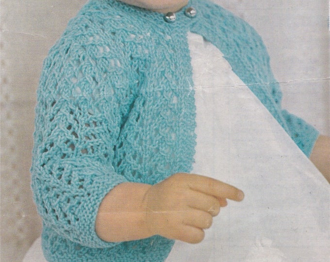 Babies Lacy Matinee Coat Knitting Pattern PDF Baby Boys or Girls 16, 18 and 20 inch chest, Cardigan, 3 ply, 4 ply or DK, Vintage Patterns