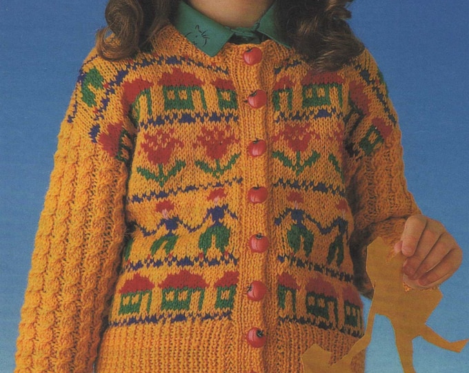 Girls Fair Isle Cardigan Knitting Pattern, Girls 24, 26, 28 and 30 inch chest, Vintage Fair Isle Patterns for Children, epattern Download