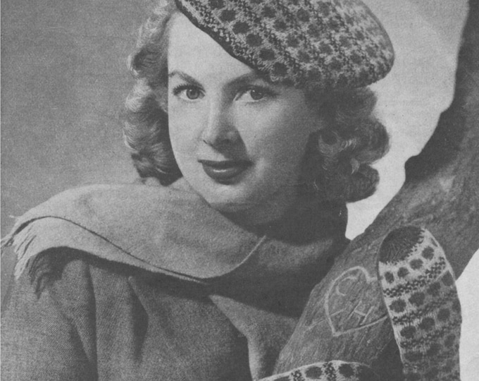 Womens Fair Isle Beret and Mittens Knitting Pattern PDF Ladies Fairisle Hat, Vintage Fair Isle Knitting Patterns, epattern Download