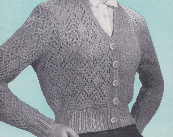 Womens Lacy Cardigan Knitting Pattern PDF Ladies 33 - 37 inch bust, Vintage Knitting Patterns for Women