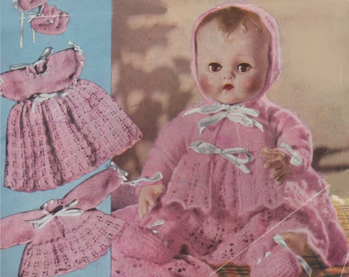 Dolls Clothes Knitting Pattern PDF for 16 inch doll, Doll Outfit Pattern, Tiny Tears, Baby Reborn Dolls, Vintage Knitting Patterns for Dolls