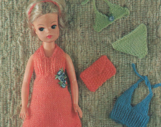 Dolls Clothes Knitting Pattern PDF for 11 - 12 inch doll, Sindy, Barbie, Fashion Dolls Outfit Pattern, Vintage Knitting Patterns for Dolls