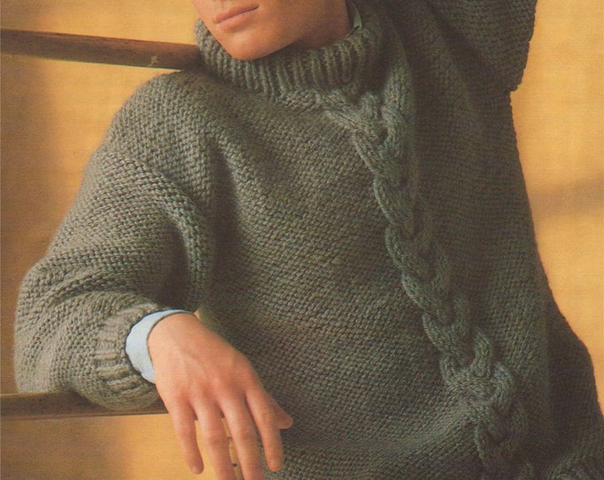 Mens Sweater Knitting Pattern PDF Mans 38, 40, 42 and 44 inch chest, Round Neck Jumper, Instant epattern Download