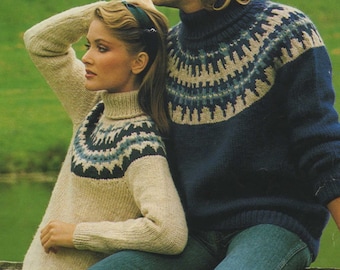 Fair Isle Yoke Sweater Knitting Pattern PDF Womens and Mens 32, 34, 36, 38, 40, 42 and 44 inch chest, Vintage Fair Isle Knitting Patterns