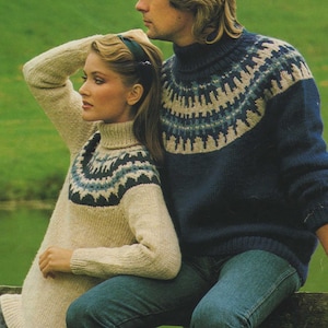 Fair Isle Yoke Sweater Knitting Pattern PDF Womens and Mens 32, 34, 36, 38, 40, 42 and 44 inch chest, Vintage Fair Isle Knitting Patterns