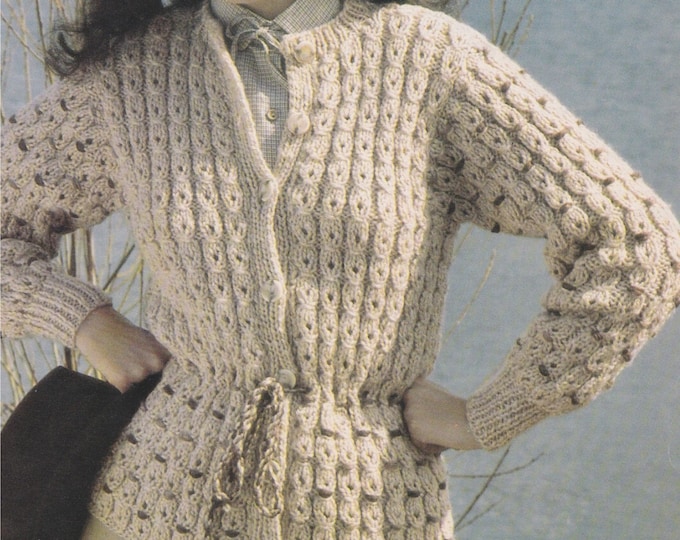 Womens Patterned Cardigan with Embroidery Knitting Pattern PDF Ladies 32, 34, 36, 38 and 40 inch bust, Vintage Knitting Patterns for Women