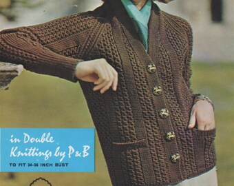 Womens Cardigan Knitting Pattern PDF Ladies 34 - 36 inch chest, Patterned, Vintage Knitting Patterns for Women, epattern Download