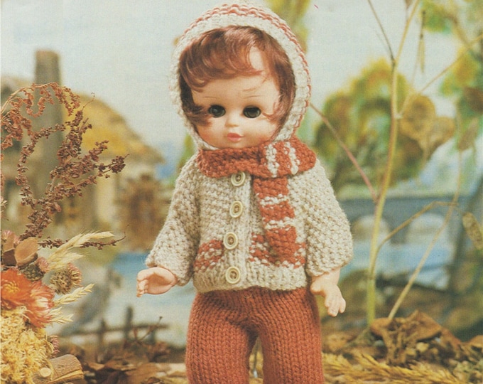 Dolls Clothes Knitting Pattern PDF for 9 - 10, 11 - 13 and 14 - 16 inch Doll, Dolls Outfit Pattern, Vintage Knitting Patterns for Dolls