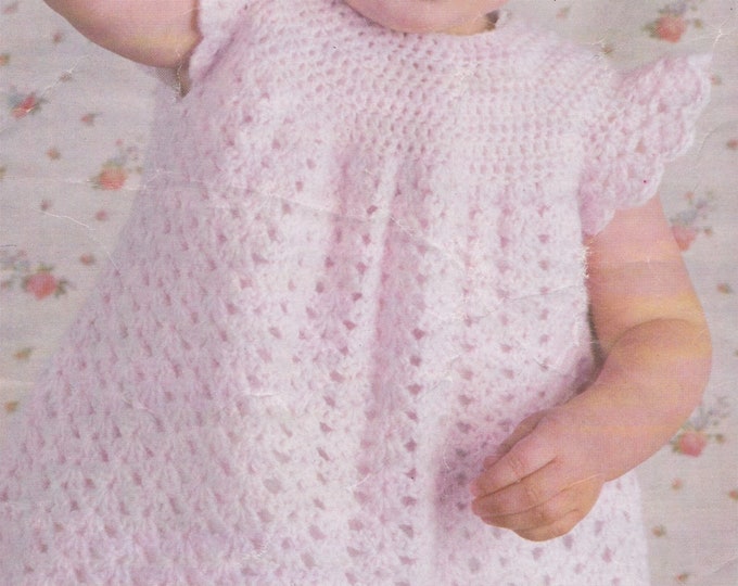 Baby Girls Dress Crochet Pattern PDF Babies / Toddlers 3 - 6, 6 - 9, 9 - 12 and 12 - 18 months, 19, 20, 21 and 22 inch chest, DK Yarn