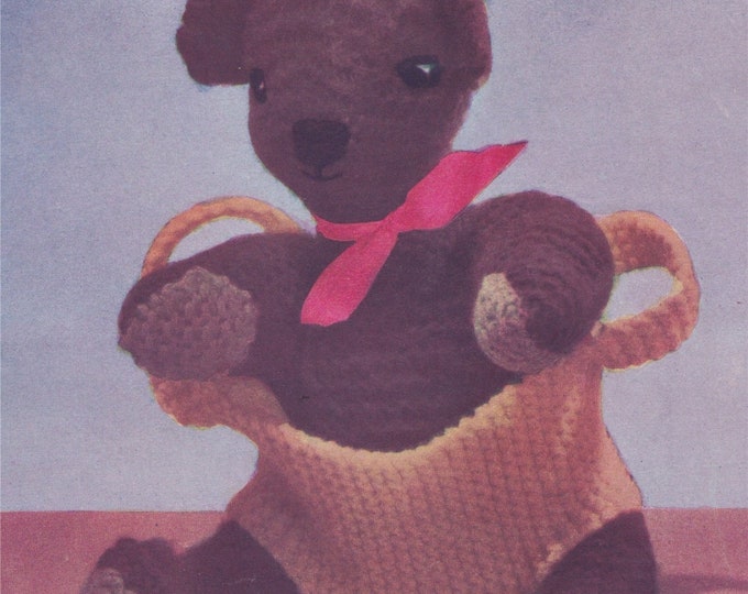 Toy Teddy Bear and Carrier Bag Knitting Pattern PDF Soft Toy Baby Bruin Bear, Vintage Knitting Patterns for Soft Toys, epattern Download