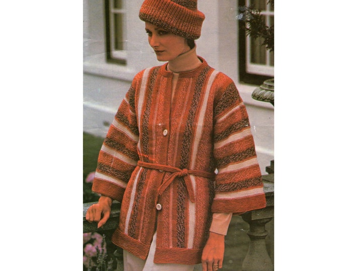 Womens Jacket and Hat Knitting Pattern PDF Ladies 30, 32, 34, 36, 38 and 40 inch chest, Edge to Edge, Vintage Knitting Patterns for Women