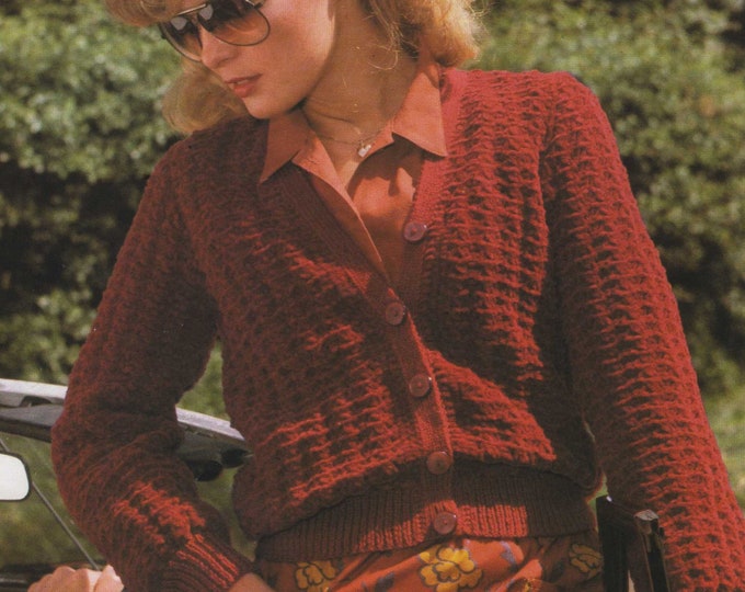 Womens Chenille Cardigan Knitting Pattern PDF Ladies 32, 34, 36, 38, 40, 42 inch chest, V Neck Cardigan, Vintage Knitting Patterns for Women