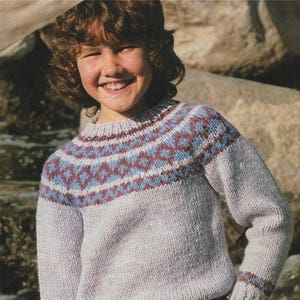 Fair Isle Yoke Sweater Knitting Pattern PDF Boys or Girls 26, 28, 30 and 32 inch chest, Jumper, Vintage Knitting Patterns for Children