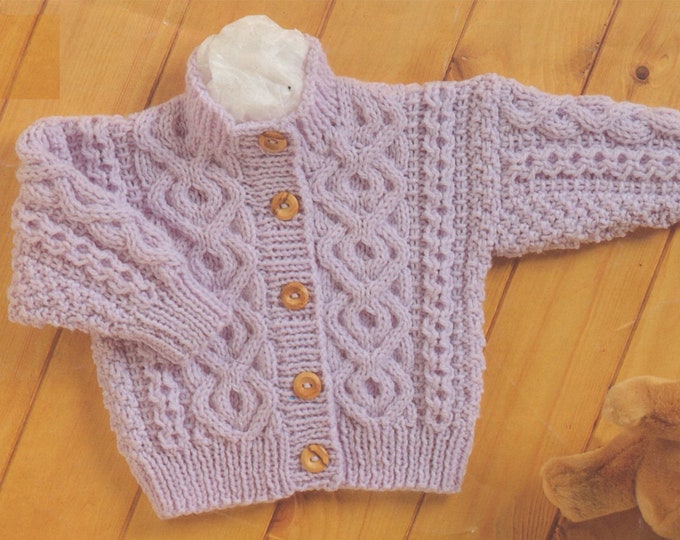 Baby Aran Cardigan and Sweater Knitting Pattern PDF Toddlers Boys or Girls 16, 18, 20, 22 and 24 inch chest, Knitting Patterns for Babies