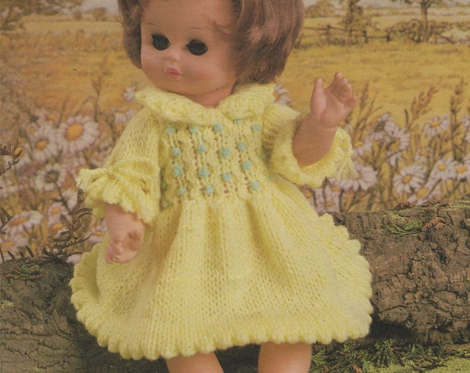 Dolls Clothes Knitting Pattern PDF for Baby Doll 9 - 10, 11 - 13 and 14 - 16, Dolls Summer Dress, Vintage Knitting Patterns for Dolls