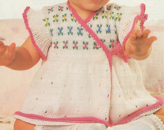 Baby Girls Fair Isle Crossover Dress Knitting Pattern PDF Babies 16, 18 and 19 inch chest, 4 ply, Babys Summer Dress, Instant Download