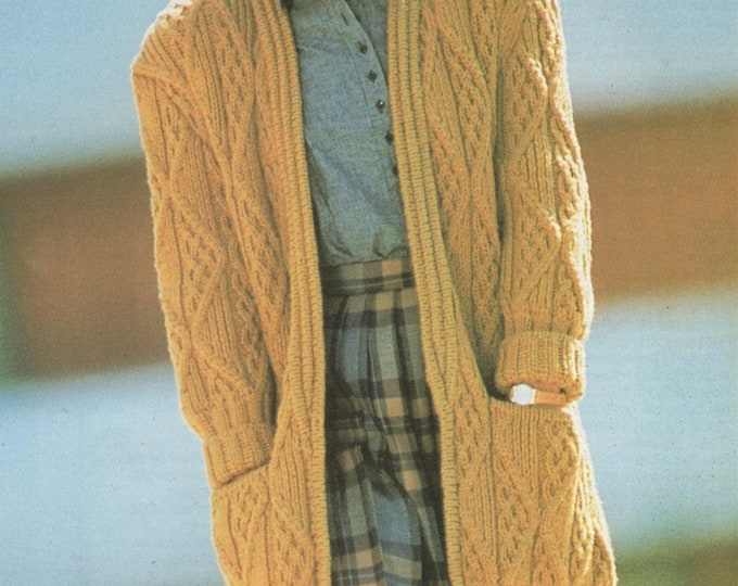 Womens Jacket Knitting Patterns PDF Ladies 36 - 44 inch chest, Patterned Long Cardigan, Vintage Knitting Patterns for Women, Download
