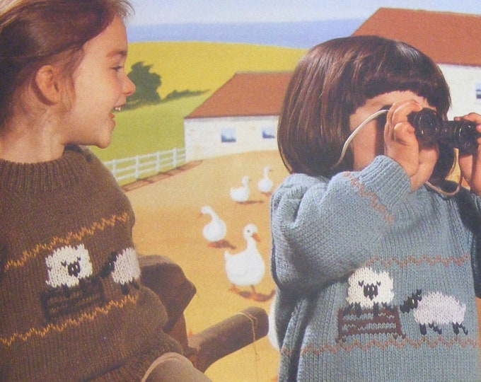 Childrens Tunic Jumper and Sweater Knitting Pattern PDF with Sheep Motif, Swiss Darning Chart, Boys or Girls 22, 24, 26, 28 & 30 inch chest