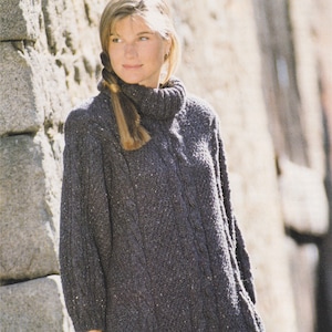 Womens Dress Knitting Pattern PDF Ladies 34 - 36, 38 - 40 and 42 - 44 inch bust, Cable Stitch, Chunky 12 ply Yarn, Vintage Knit Patterns