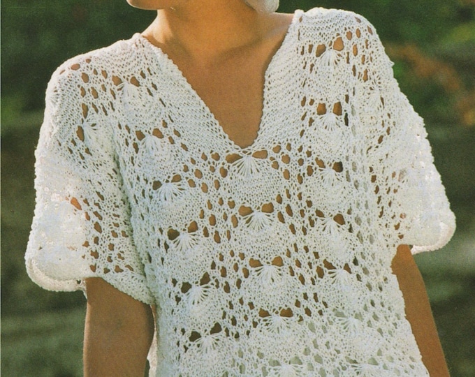 Womens Sweater Top Knitting Pattern PDF Ladies 34 - 36 inch chest, Short Sleeves Summer Jumper, Knitting Patterns for Women, Download