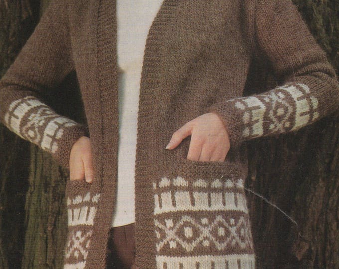 Womens Fair Isle Jacket Knitting Pattern PDF Ladies 32, 34, 36, 38, 40, 42, 45 and 47 inch chest, Edge to Edge Cardigan, Instant Download