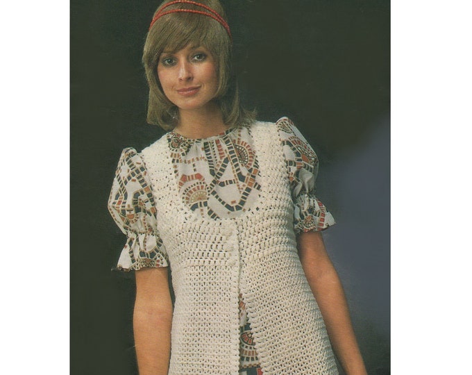 Womens Long Waistcoat Crochet Pattern PDF Ladies 34, 36 and 38 inch chest, Sleeveless Jacket, Vintage Crochet Patterns, epattern Download