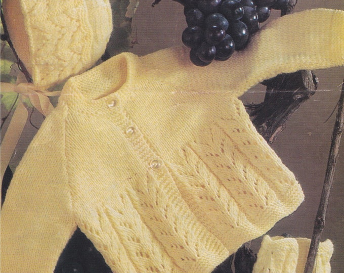 Babies Coat, Bonnet and Bootees Knitting Pattern PDF Baby 19, 20 and 21 inch chest, Babys Jacket, Vintage Knitting Patterns for Babies